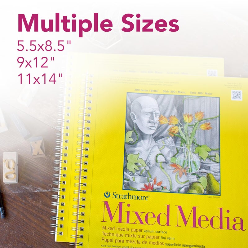 Strathmore 300 Series Mixed Media Paper Pad, Side Wire Bound, 5.5x8.5 inches, 40 Sheets (117lb/190g) - Artist Paper for Adults and Students - Watercolor, Gouache, Graphite, Ink, Pencil, Marker - Image 4